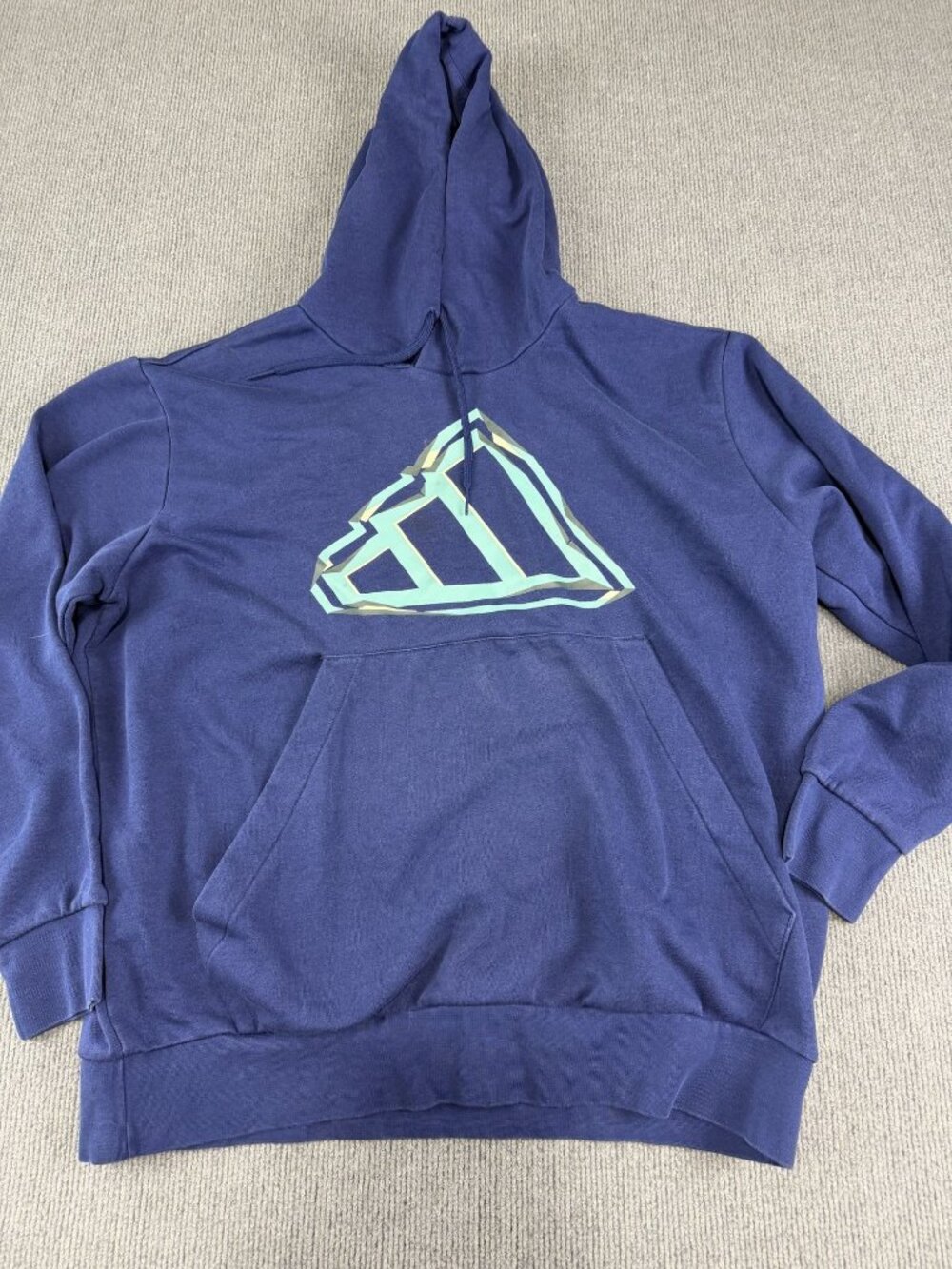 Adidas Mens Blue Graphic Pullover Hoodie Kangaroo Pocket Long Sleeve 2XL